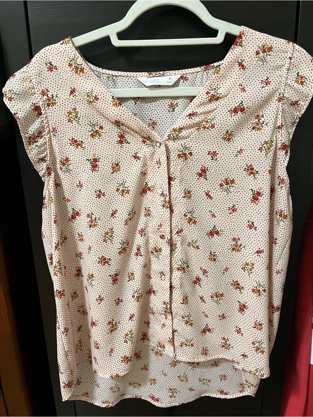 LC Lauren Conrad Cream Floral Cap-Sleeve Blouse